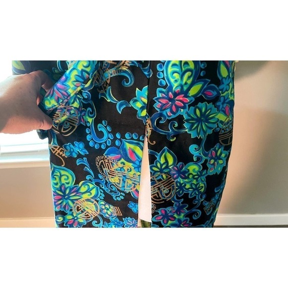 Alice Polynesian Womens Nehru Tiki Jacket Blue Floral Zip Up Mandarin Vintage M - Picture 8 of 12